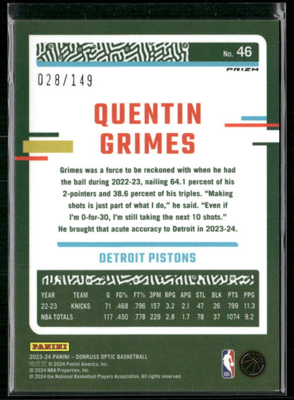 2023-24 Donruss Optic #46 Quentin Grimes Lime Green #/149