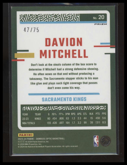 2023-24 Donruss Optic #20 Davion Mitchell Red Glitter #/75