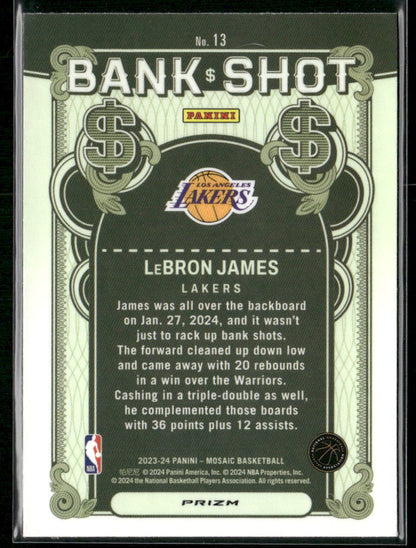 2023-24 Panini Mosaic #13 LeBron James Bank Shot Mosaic Prizm