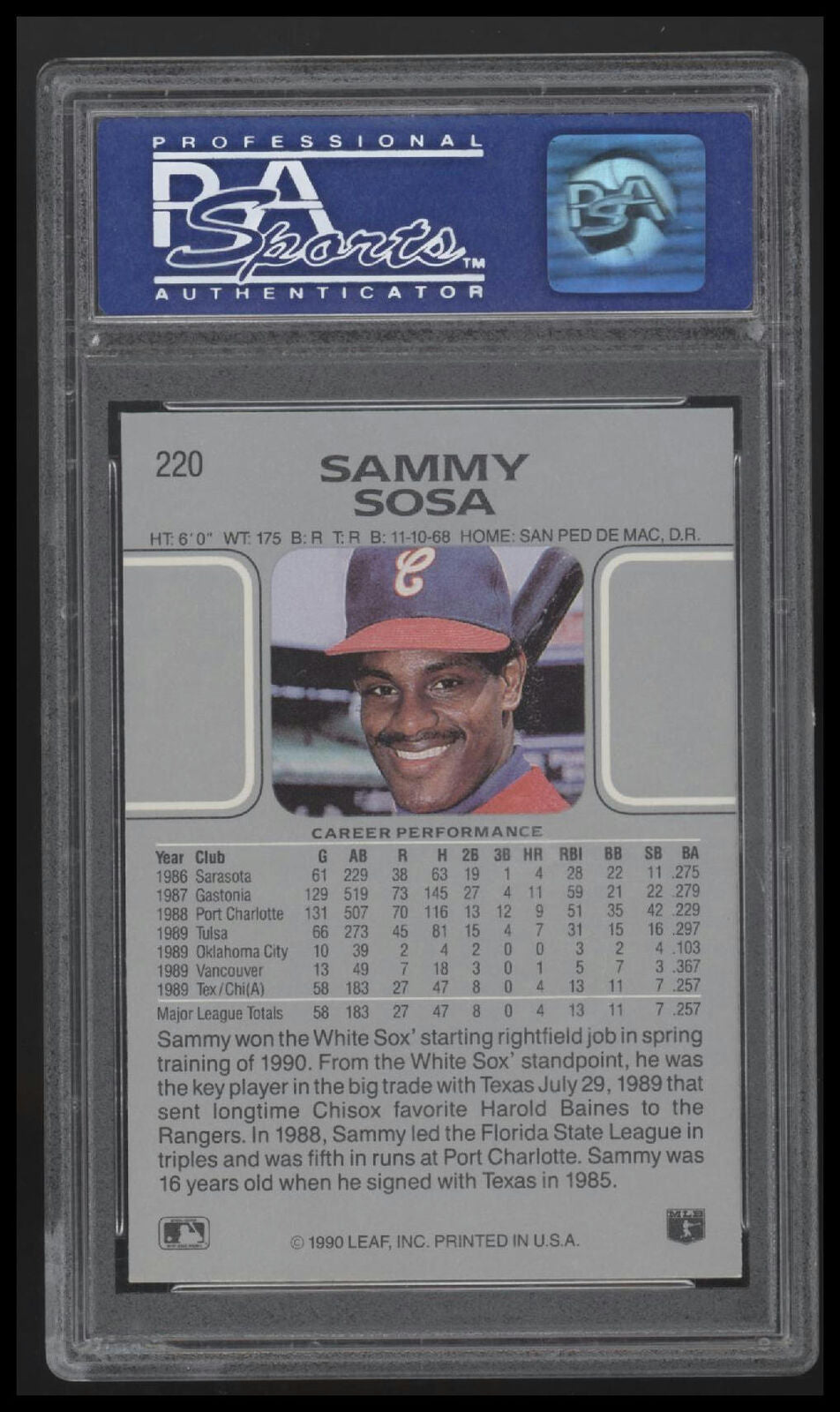 1990 Leaf #220 Sammy Sosa PSA 8