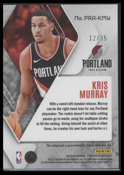 2023-24 Panini Phoenix Kris Murray Autograph /35 Portland Trail Blazers