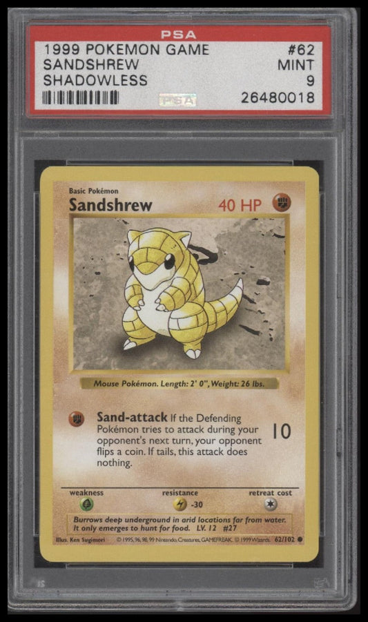 Sandshrew 1999 Pokemon Game #62 Shadowless PSA 9