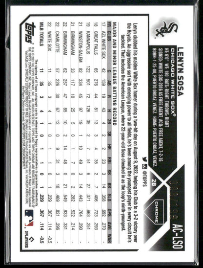 2023 Topps Chrome Update #AC-LSO Lenyn Sosa Autographs Aqua Wave #/199