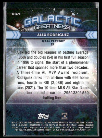 2024 Topps Chrome Cosmic #GG-2 Alex Rodriguez Galactic Greatness