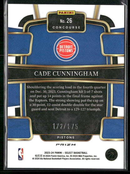 2023-24 Panini Select #26 Cade Cunningham Maroon Prizms #/175
