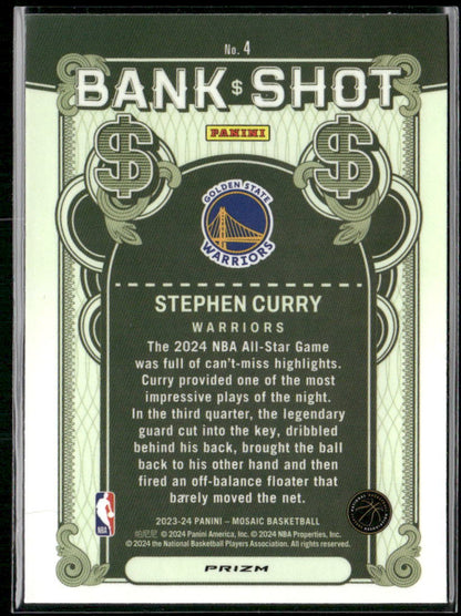 2023-24 Panini Mosaic #4 Stephen Curry Bank Shot Mosaic Prizm
