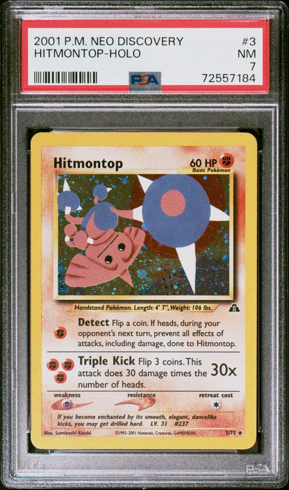 2001 Pokemon Neo Discovery #3 Hitmontop-Holo PSA 7