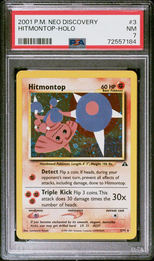 2001 Pokemon Neo Discovery #3 Hitmontop-Holo PSA 7