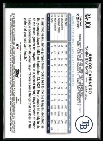 2024 Topps Chrome #RA-JCA Junior Caminero Rookie Autographs