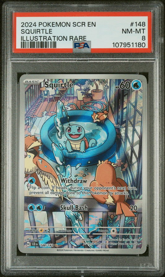 Squirtle 2024 Pokemon Scr En-Stellar Crown #148 Illustration Rare PSA 8