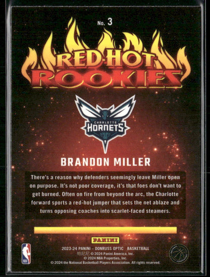 2023-24 Donruss Optic #3 Brandon Miller Red Hot Rookies