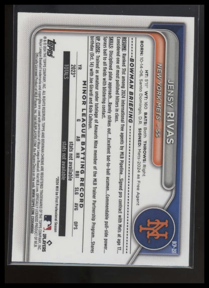 2024 Bowman Chrome Jensy Rivas Prospects Purple Shimmer Refractors #/250