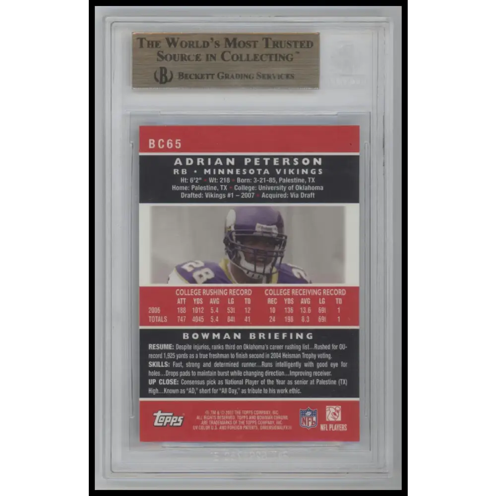 Adrian Peterson 2007 Bowman Chrome #BC65 BGS 9.5 - Graded Trading Card