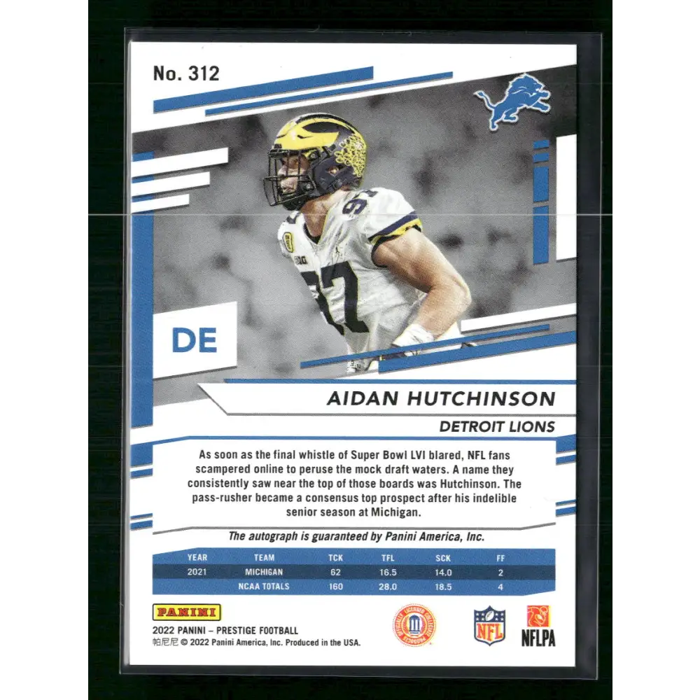 Aidan Hutchinson – 2022 Prestige Xtra Points Auto #158/199 - Trading Card