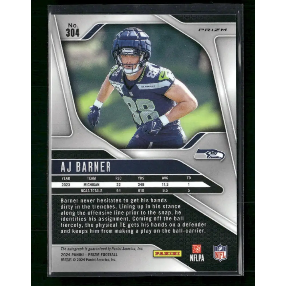 AJ Barner 2024 Panini Prizm #304 Pink Auto - Trading Card