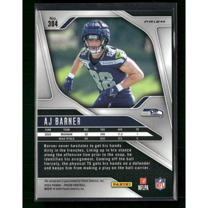 AJ Barner 2024 Panini Prizm #304 Pink Auto - Trading Card