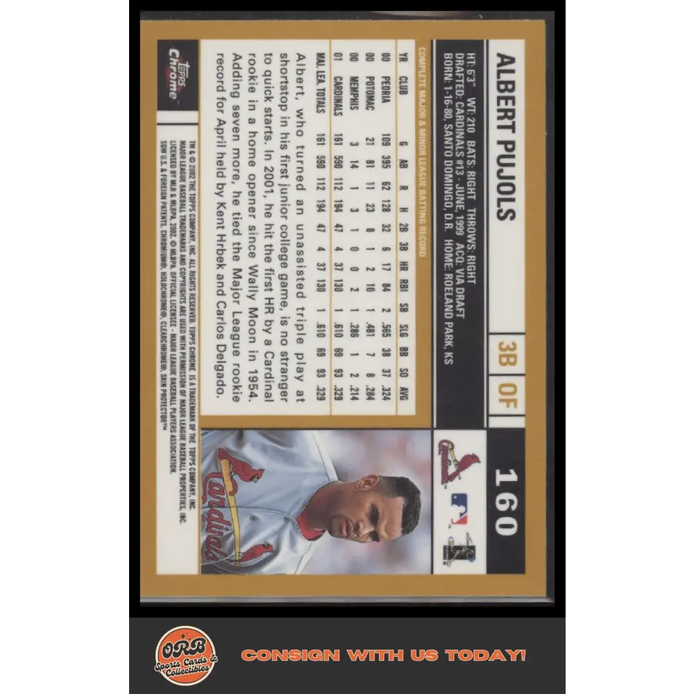 Albert Pujols 2002 Topps Chrome #160 - Trading Card