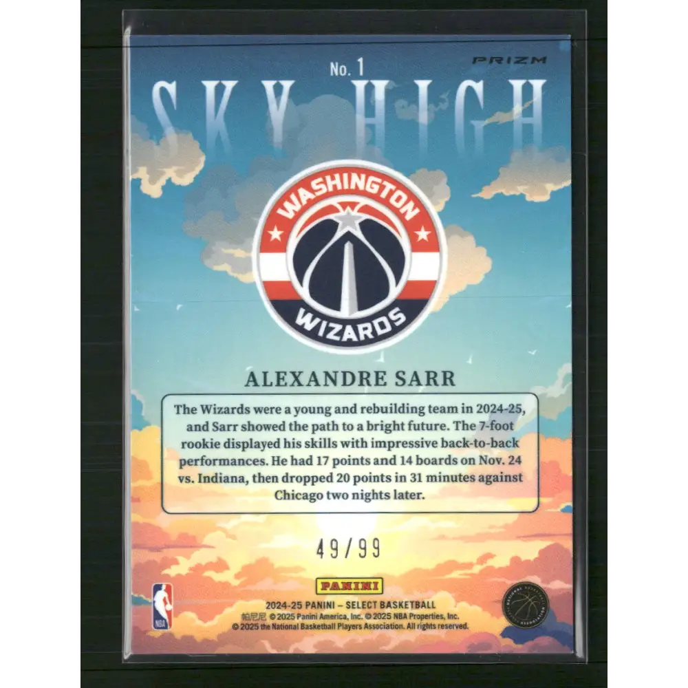 Alexandre Sarr 2024-25 Panini Select #1 Sky High Red Prizms #/99 - Trading Card