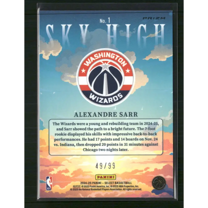 Alexandre Sarr 2024-25 Panini Select #1 Sky High Red Prizms #/99 - Trading Card