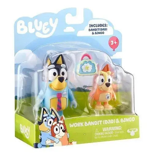 Bluey 2 Pack Figures - Select Figure(s) - Work Bandit (Dad) & Bingo - Action & Toy Figures
