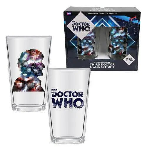 Doctor Who Anniversary Third Doctor 16 oz. Glass Set of 2 - Toys & Games