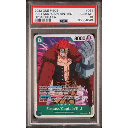 Eustass ’Captain’ Kid 2022 One Piece Op01-Romance Dawn #051 Errata PSA 10