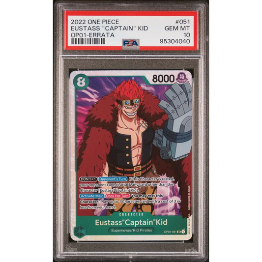 Eustass ’Captain’ Kid 2022 One Piece Op01-Romance Dawn #051 Errata PSA 10