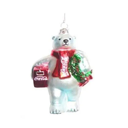 Kurt Adler - Coca Cola Ornament - Choose your Style - Bear with Wreath and Cooler 4 1/2’’ Glass - Toys & Games