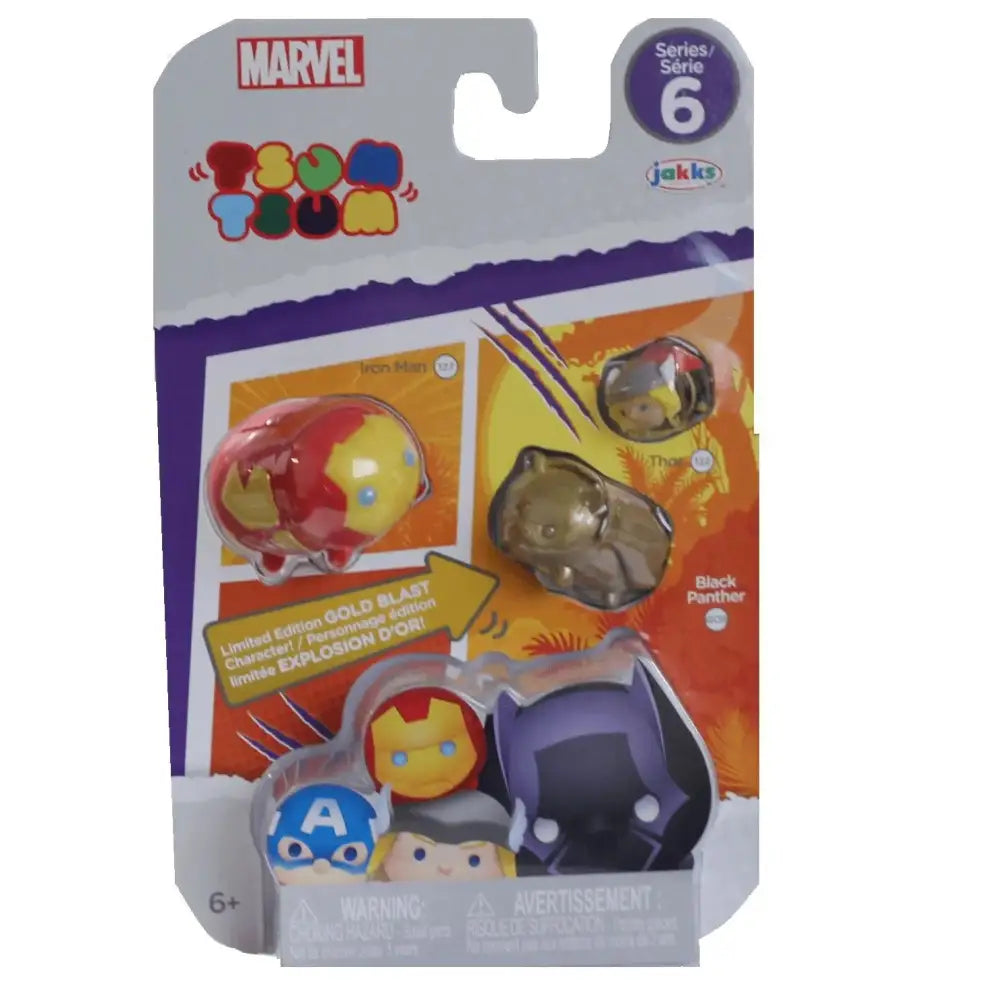 Marvel Tsum Tsum 3-Pack Mini-Figures Series 6: Select Figure(s) - Iron Man, Black Panther and Thor - Action Figure
