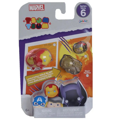 Marvel Tsum Tsum 3-Pack Mini-Figures Series 6: Select Figure(s) - Iron Man, Black Panther and Thor - Action Figure