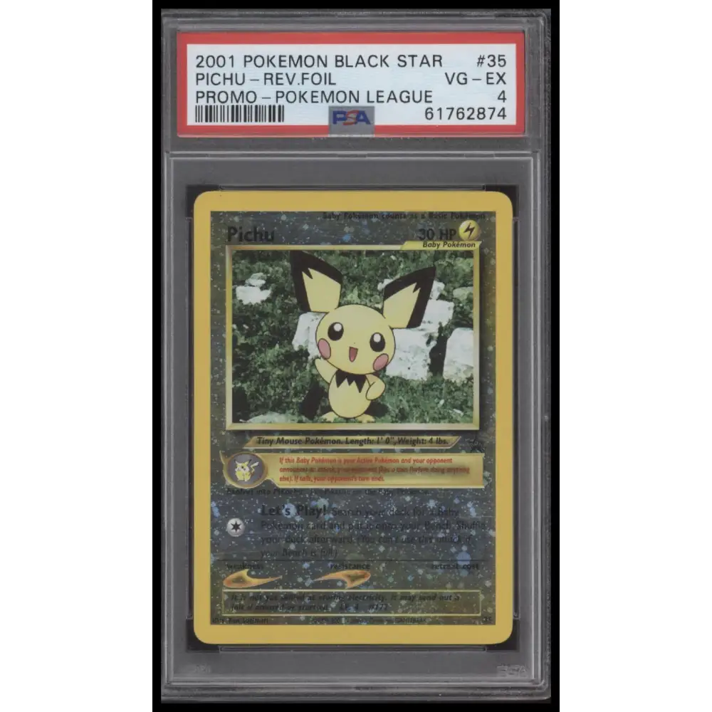Pichu-Rev.Foil 2001 Pokemon Promo Black Star #35 Promo-Pokemon League PSA 4