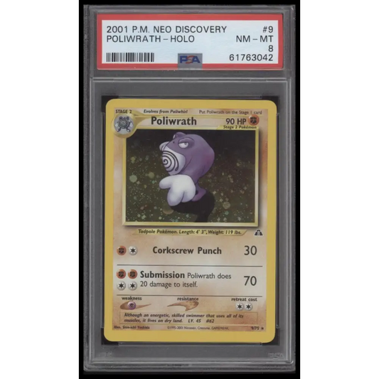 Poliwrath-Holo 2001 Pokemon Neo Discovery #9 PSA 8