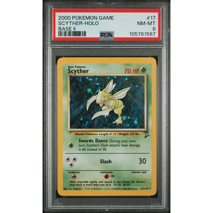 Scyther-Holo 2000 Pokemon Game Base Ii #17 Base Ii PSA 8 - Graded Trading Card
