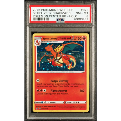 Sp.Delivery Charizard 2022 Pokémon SWSH BSP #075 Pokémon Center Uk-Holo PSA 8 - Graded Trading Card