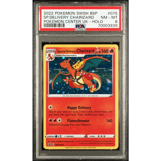 Sp.Delivery Charizard 2022 Pokémon SWSH BSP #075 Pokémon Center Uk-Holo PSA 8 - Graded Trading Card