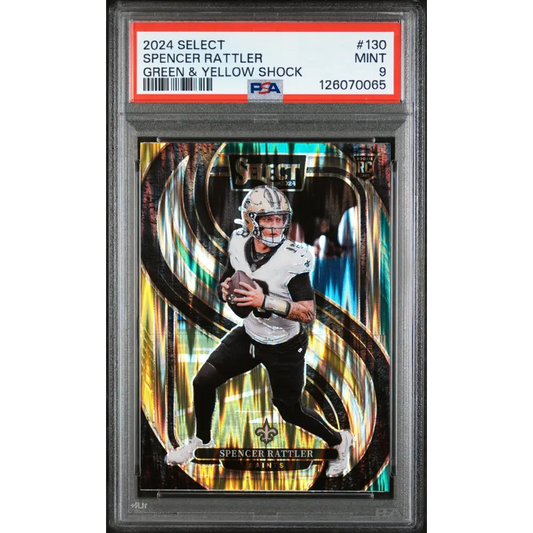 Spencer Rattler 2024 Panini Select #130 Green & Yellow Shock PSA 9 - Graded Trading Card