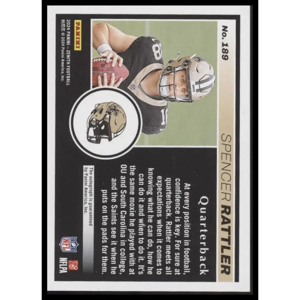 Spencer Rattler 2024 Panini Zenith #189 Autographs Red Red Zone #/49
