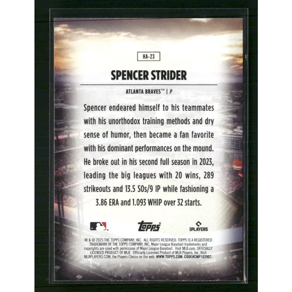 Spencer Strider 2025 Topps #HA-23 Home Field Advantage - Trading Card
