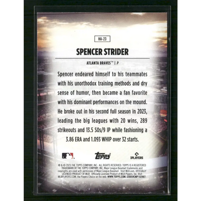 Spencer Strider 2025 Topps #HA-23 Home Field Advantage - Trading Card