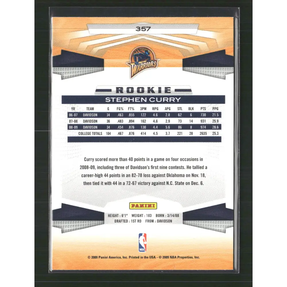 Stephen Curry 2009-10 Panini #357 - Trading Card