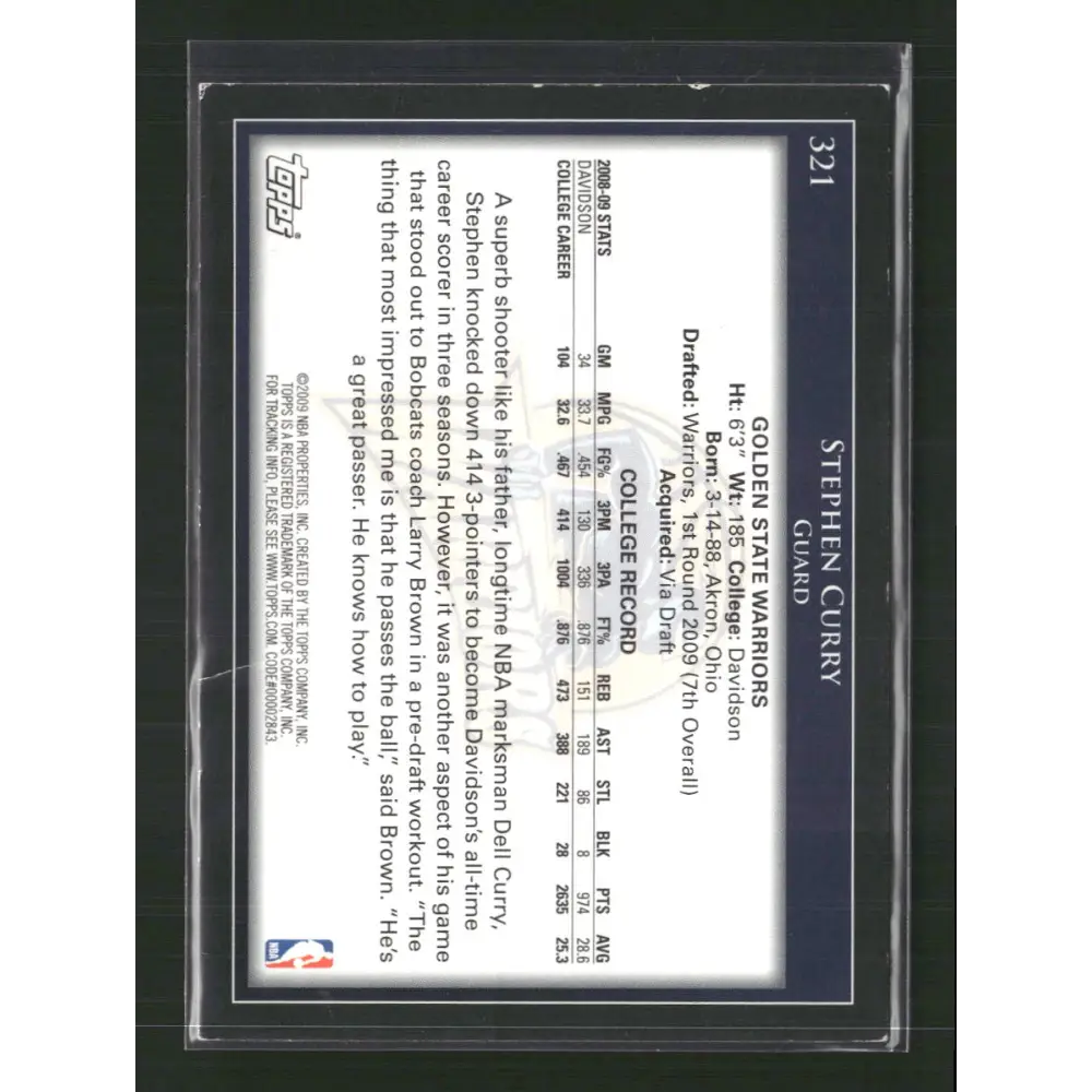Stephen Curry 2009-10 Topps #321 - Trading Card