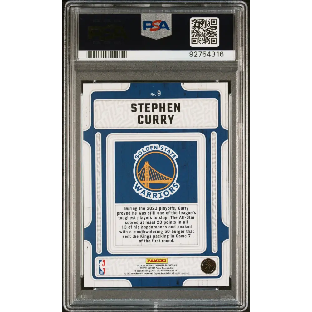 Stephen Curry 2023 Panini Donruss Hardwood Masters #9 Hardwood Masters-Hl PSA 10 - Graded Trading Card
