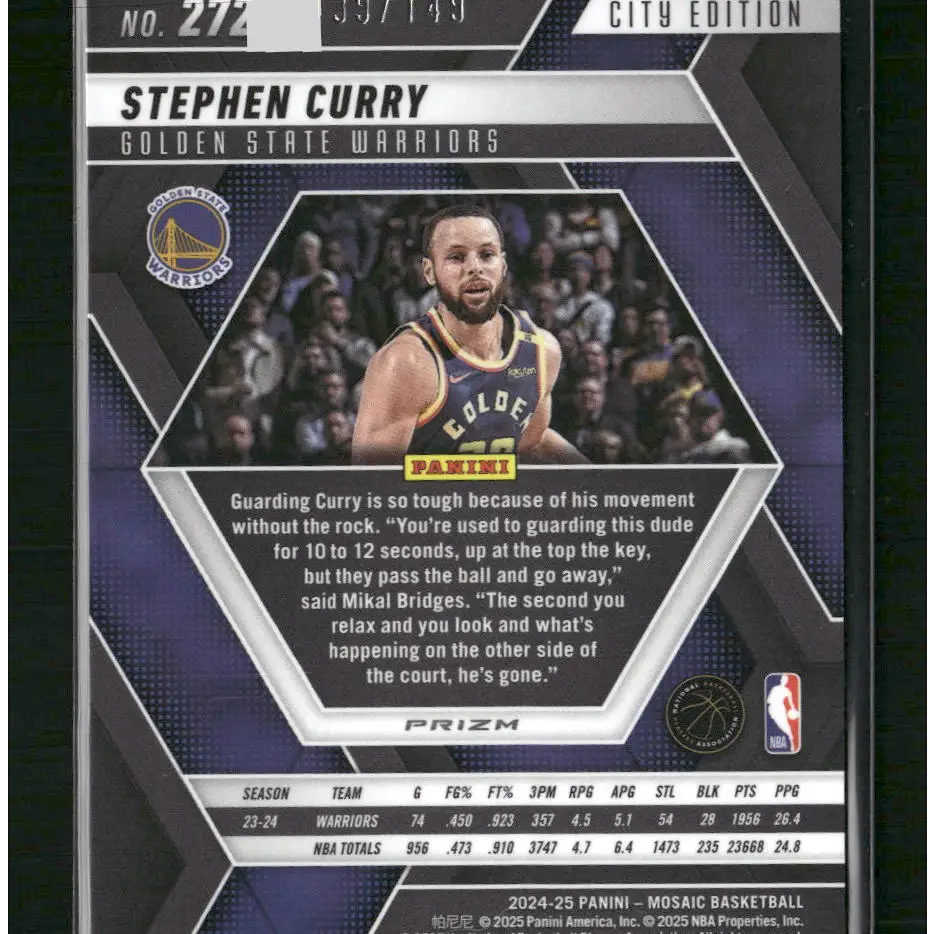 Stephen Curry 2024-25 Panini Mosaic #272 Blue Seismic Mosaic #/149 - Trading Card