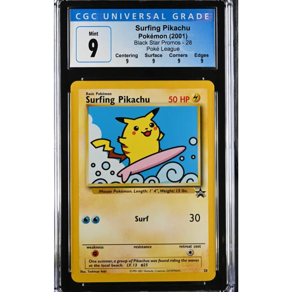 Surfing Pikachu 2001 Black Star Promos #28 CGC 9