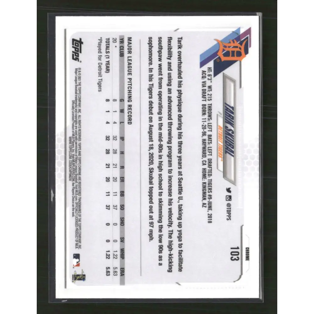 Tarik Skubal 2021 Topps Chrome #103 - Trading Card