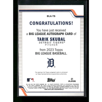 Tarik Skubal 2023 Topps Big League #BLA-TS Big League Blue Foil Autographs - Trading Card