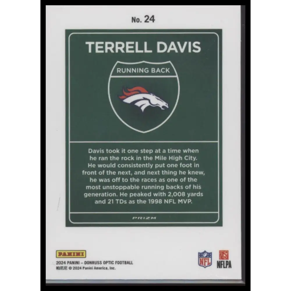Terrell Davis 2024 Donruss Optic #24 Downtown! - Trading Card
