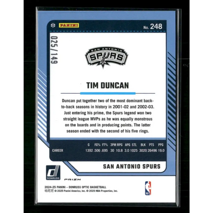 Tim Duncan 2024-25 Donruss Optic #248 Red Seismic #/149 - Trading Card
