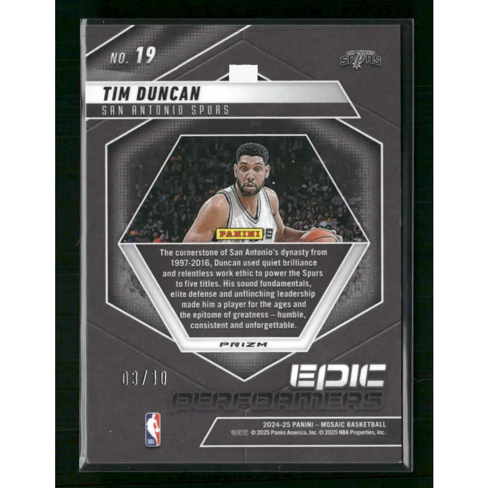 Tim Duncan 2024-25 Panini Mosaic #19 Epic Performers Mosaic Pink #/10 - Trading Card