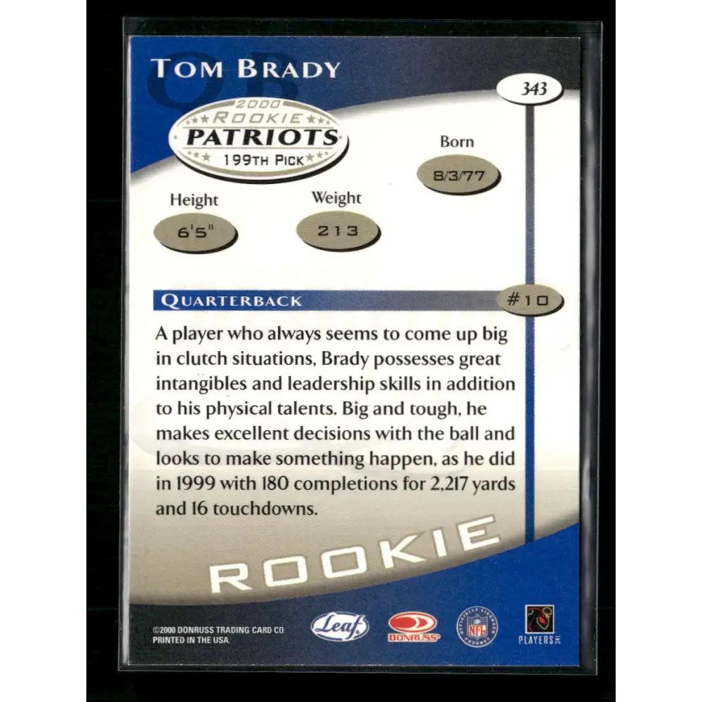 Tom Brady 2000 Quantum Leaf #343 - Trading Card